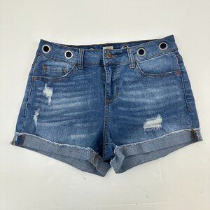 True Craft Cuffed Distressed Women's size 9 Dark Blue Denim jean Shorts